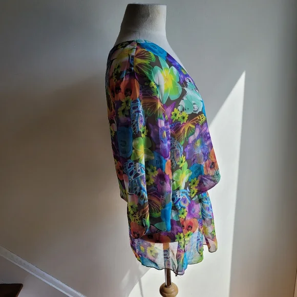 La Vie en Rose Aqua Floral Beach Coverup  Medium - Picture 2 of 11